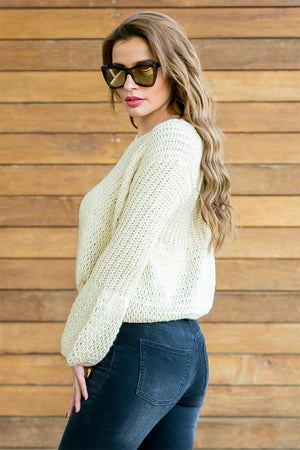 Beige wide sleeve knit sweater