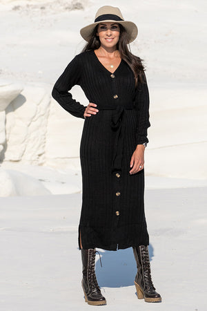 Queencii – Miria Button Down Cardigan – Dress Black