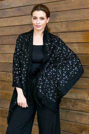 Black scarf with sparkling little silver stars