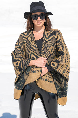 Queencii – Chiara Aztec Cape Brown Black