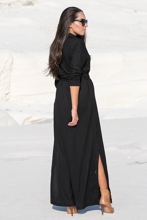 NA-KD – Belted Shirt Maxi Dress Black