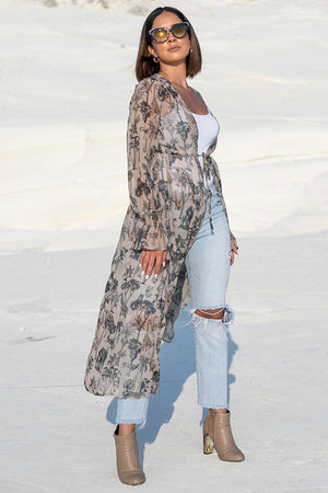 NA-KD – Safari Printed Smocked Sleeve Caftan Beige