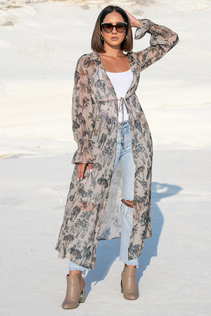 NA-KD – Safari Printed Smocked Sleeve Caftan Beige