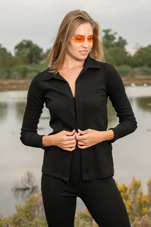 Sun Sea & Roses – Pienza Ribbed Shirt Black