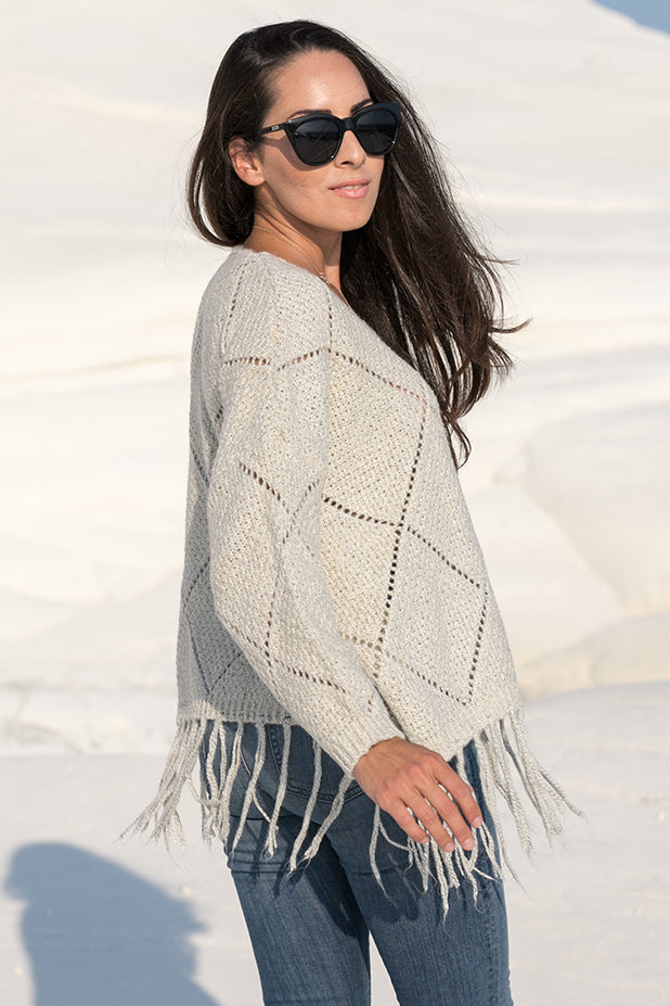 Queencii – Ava Tassel Sweater Grey