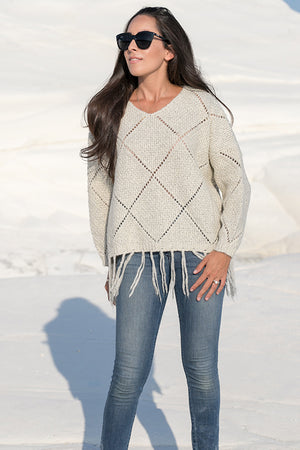 Queencii – Ava Tassel Sweater Grey