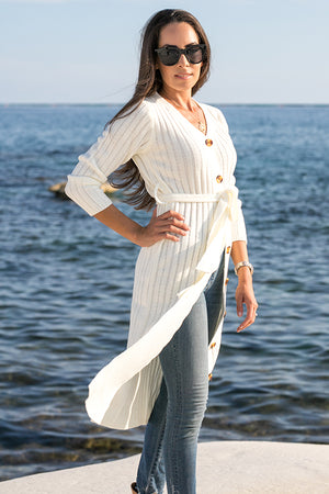 Queencii – Miria Button Down Cardigan – Dress White