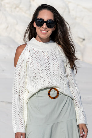 Queencii – Adele Cold Shoulder Sweater White