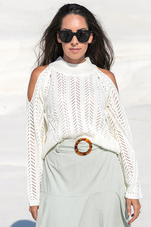 Queencii – Adele Cold Shoulder Sweater White