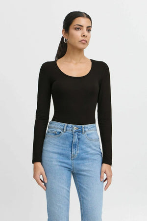 Ichi - Basic Long Sleeve Top Black