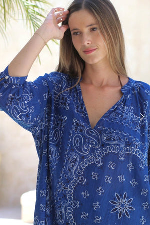 Lara Ethnics - Blouse Bandana Blue Denim