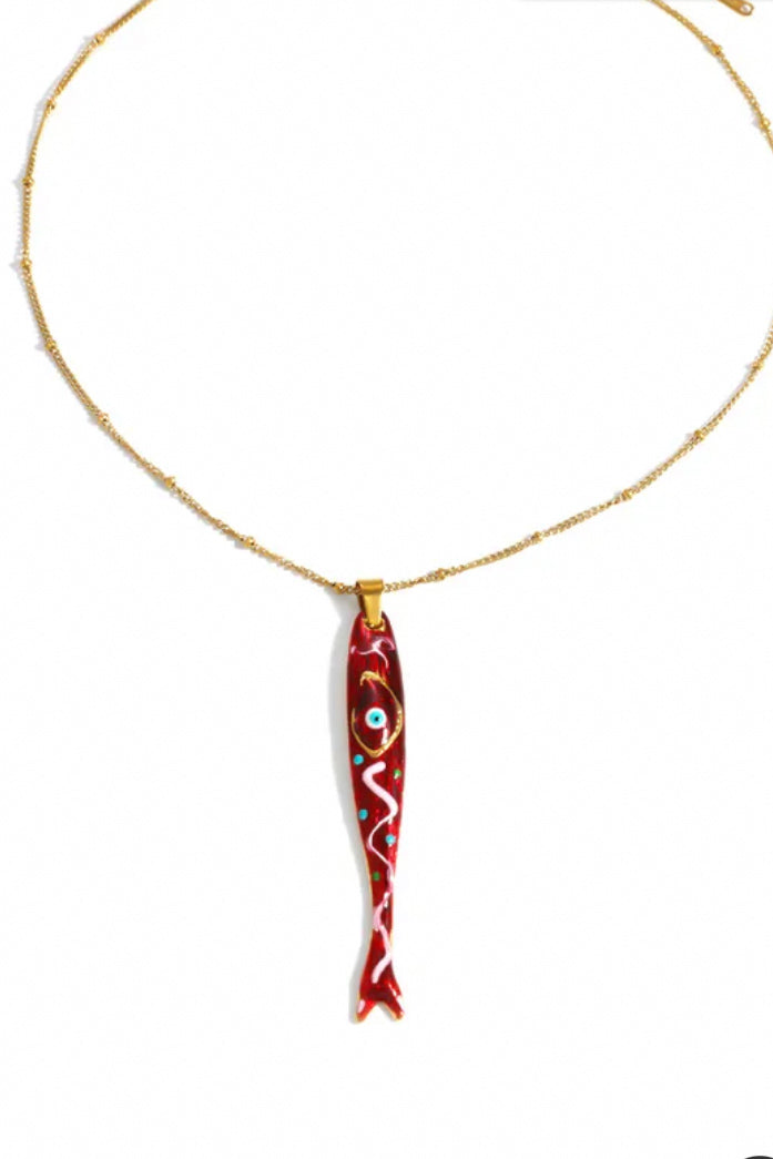 Sun Sea & Roses - Necklace Fish Red