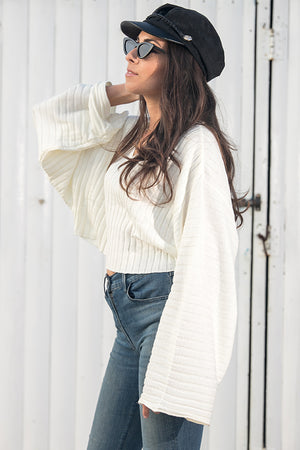 NA-KD - Batwing Ribbed Knitted Sweater White