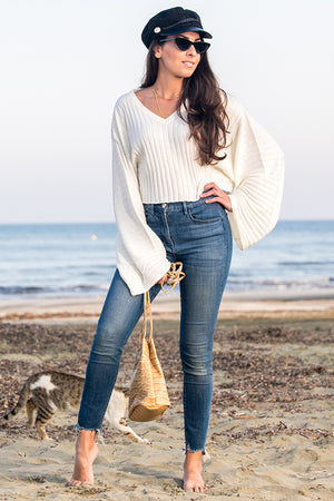 NA-KD - Batwing Ribbed Knitted Sweater White