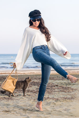 NA-KD - Batwing Ribbed Knitted Sweater White