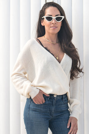 NA-KD Trend - V-Neck Overlap Knitted Sweater White