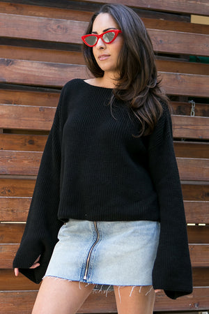 NA-KD - Cropped Long Sleeve Knitted Sweater Black