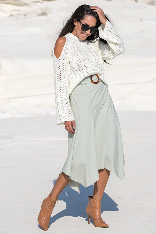 Asymmetrical Skirt Mint Womens Fashion Online Bazics CY