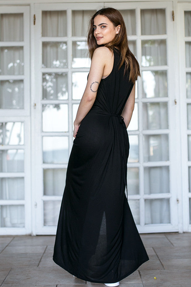 black dress cheap Long Sleeve Semi Formal Dresses Juniors Semi Formal Dresses For Teens Junior Prom front ties and an opening at the front Unique Black High Low V