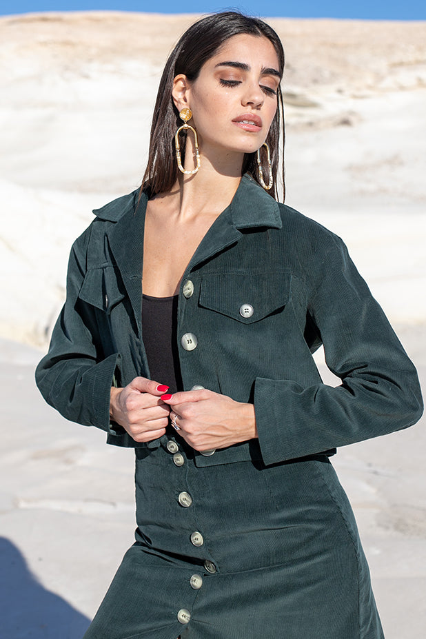 Erato Corduroy Cropped Jacket Green Sun Sea Roses Erato BAZICS CY