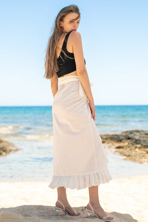 Sun Sea & Roses – Astraea Wrap Ruffle Skirt White