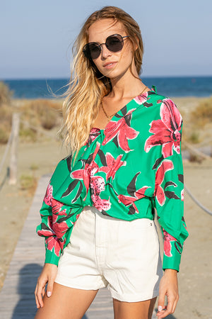 Queencii – Shannon Floral Shirt Green