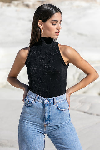  Sun Sea & Roses – Calypso High Neck Glitter Top Black 2025