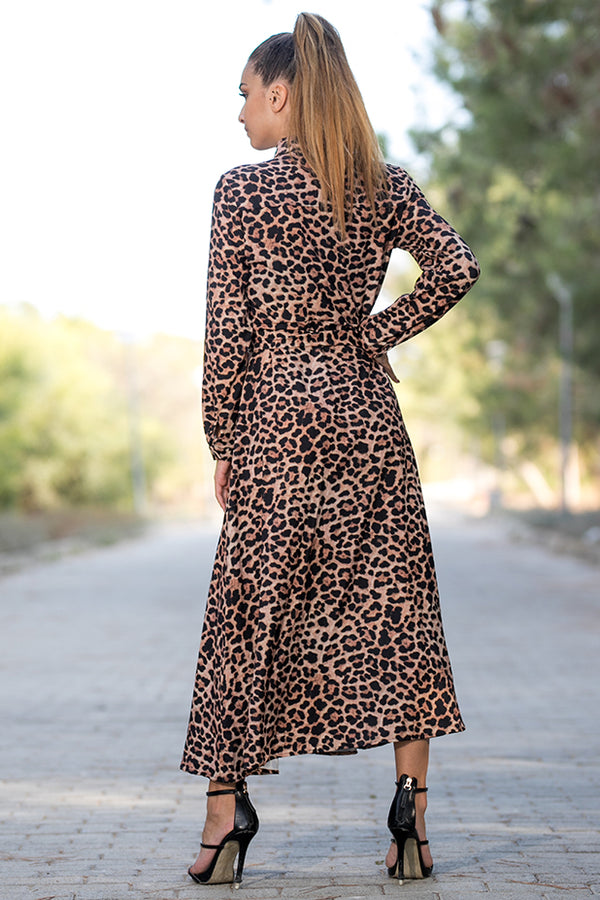 Leopard Print Long Dress | Queencii | Bazics CY - BAZICS CY