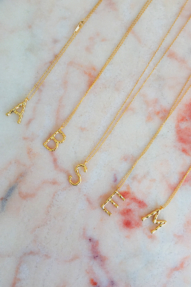 Queencii – Letter Necklace 925 Sterling Silver / 18k Yellow Gold Plated