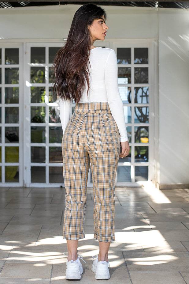 Plaid Pants Beige, Women's Fashion Online