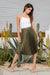 Queencii – 65cm Long Glow Night Metallic Pleated Long Skirt Green