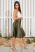Queencii – 65cm Long Glow Night Metallic Pleated Long Skirt Green