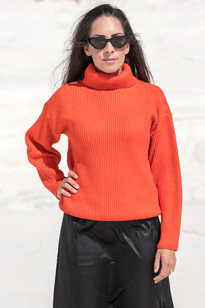 Queencii – Sarah High Collar Sweater Orange Red