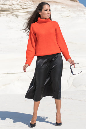 Queencii – Sarah High Collar Sweater Orange Red