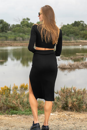 Sun Sea & Roses – Manarola Ribbed Skirt Black