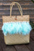 Queencii – Ruth Beach Straw Bag Feathers Seashell Beige Turquoise
