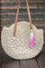 Queencii – Rita Beach Straw Bag Round Tassel Seashell Beige Pink