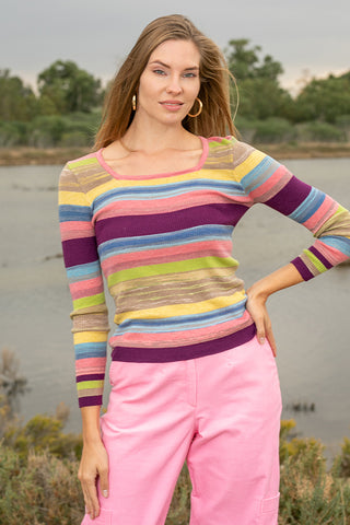  Queencii – Lorraine Stripes Knitted Top Pink Multicolour 2025