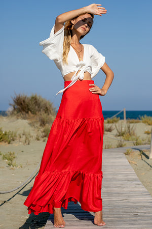 Sun Sea & Roses – Dimitra Long Skirt Red