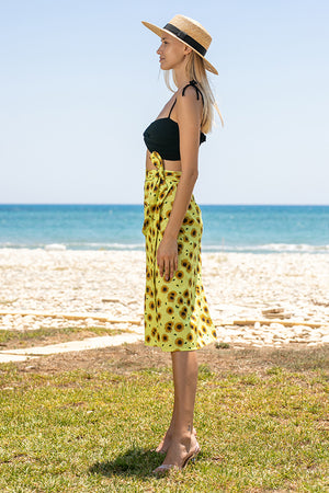 Sun Sea & Roses – Sunflower Wrap Midi Skirt Yellow Multicolor