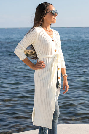 Queencii – Miria Button Down Cardigan – Dress White
